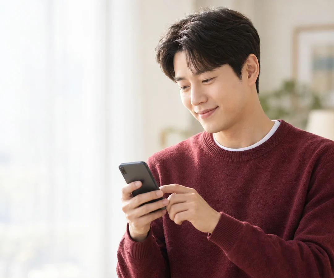 밝은 상담 자리에서 계약서를 함께 읽으며 웃는 삼십대 직장인과 상담원
